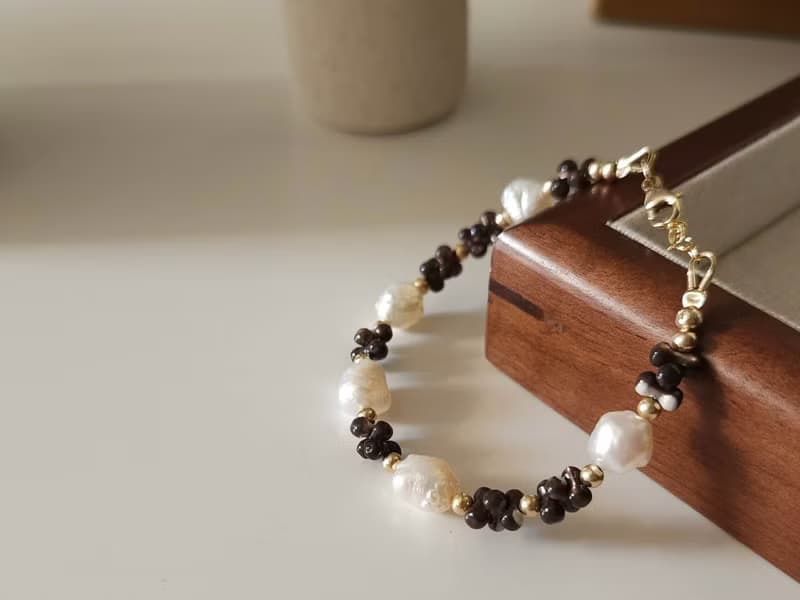 半島月光棕色貝殼珍珠手鍊 14kgf|質感|優雅|通勤|日常配戴