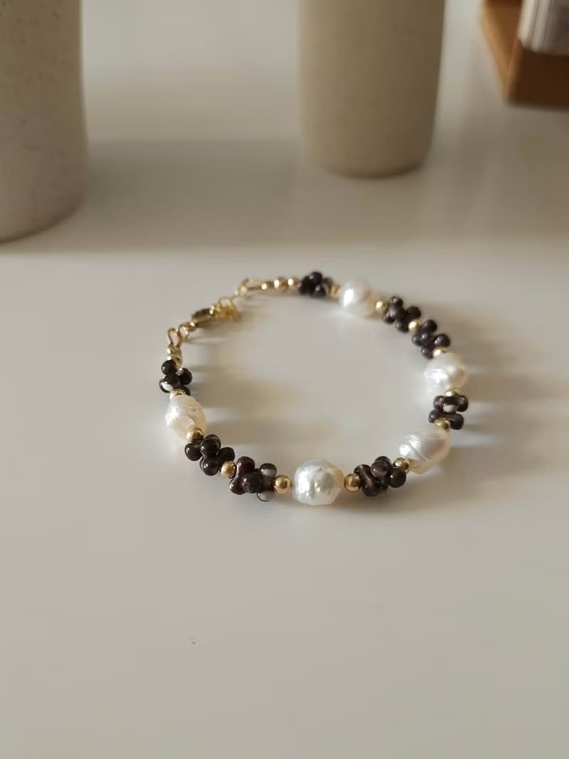 半島月光棕色貝殼珍珠手鍊 14kgf|質感|優雅|通勤|日常配戴