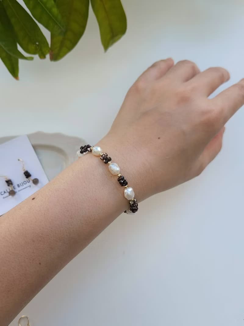 半島月光棕色貝殼珍珠手鍊 14kgf|質感|優雅|通勤|日常配戴