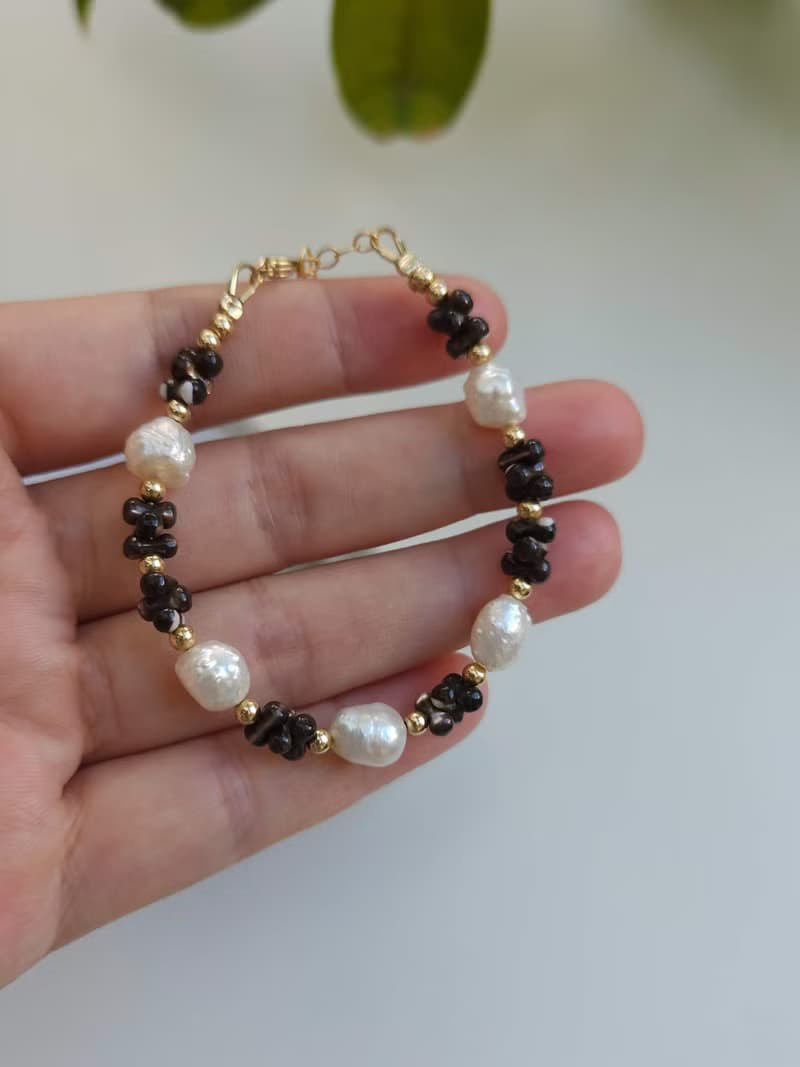 半島月光棕色貝殼珍珠手鍊 14kgf|質感|優雅|通勤|日常配戴