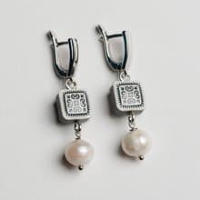 雅庫特圖案長款耳環 天然珍珠 英式鎖扣 手工珠寶