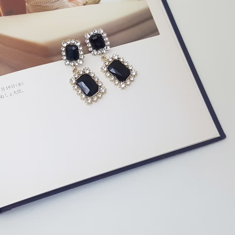 Rectangle black Cubic Zirconia Earrings,Swarovski Rhinestone Stud Earrings
