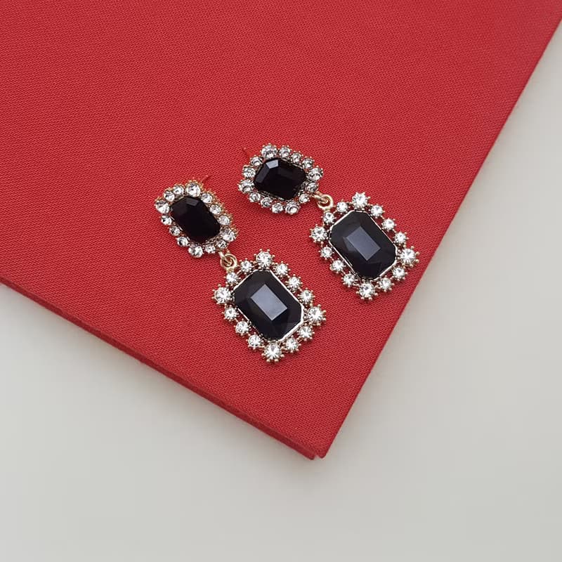 Rectangle black Cubic Zirconia Earrings,Swarovski Rhinestone Stud Earrings