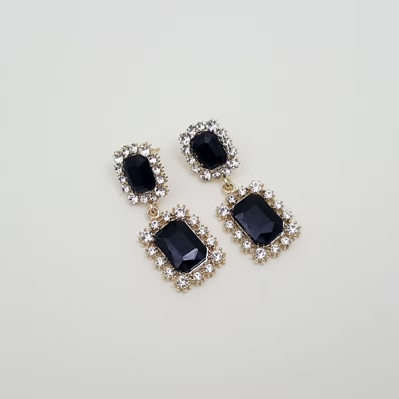 Rectangle black Cubic Zirconia Earrings,Swarovski Rhinestone Stud Earrings