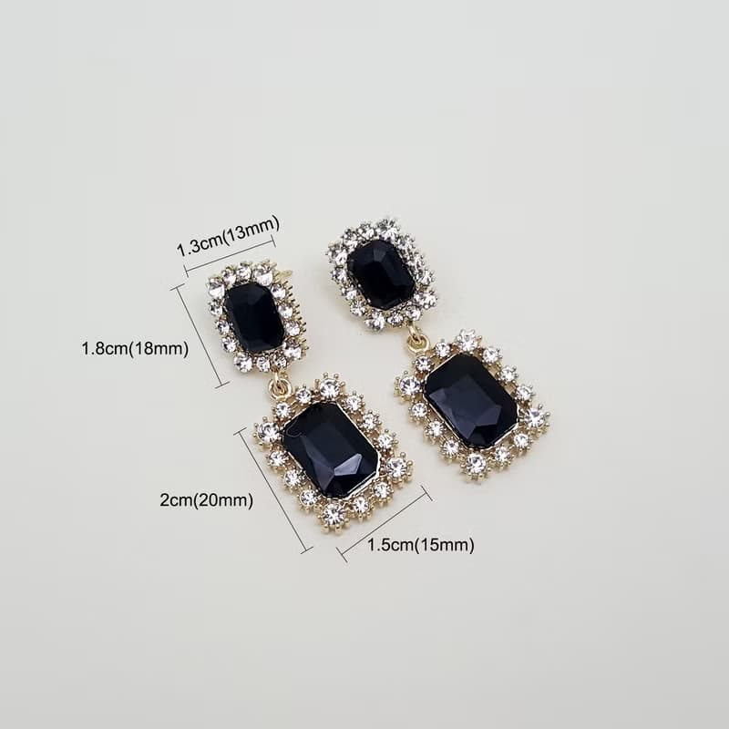 Rectangle black Cubic Zirconia Earrings,Swarovski Rhinestone Stud Earrings