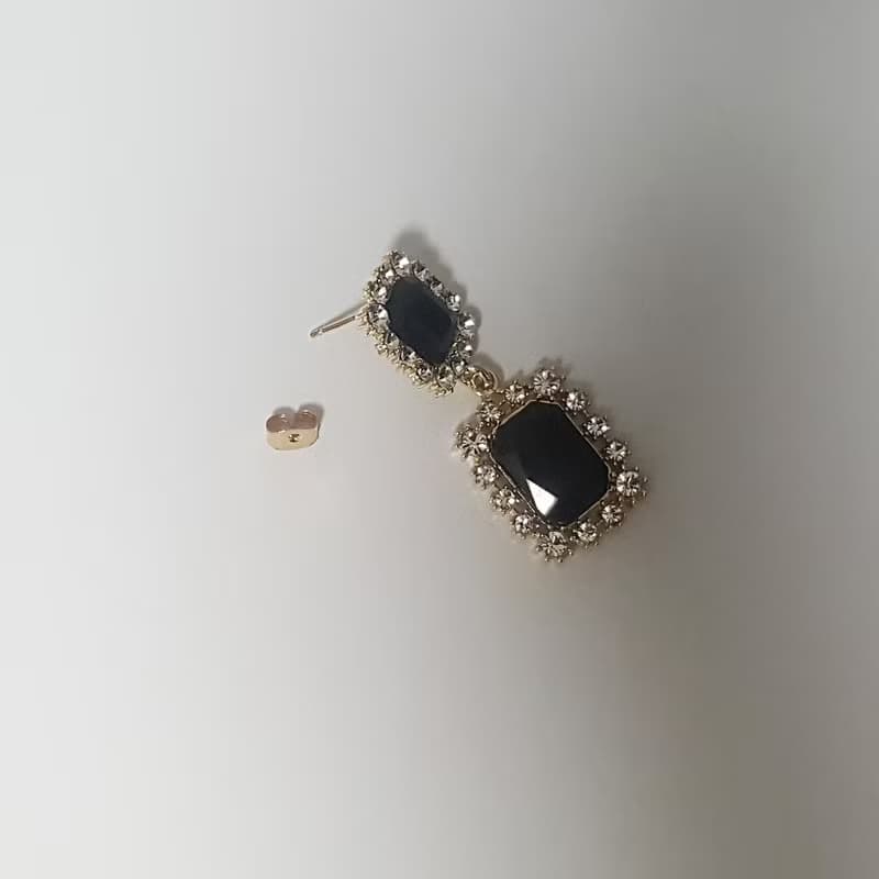 Rectangle black Cubic Zirconia Earrings,Swarovski Rhinestone Stud Earrings