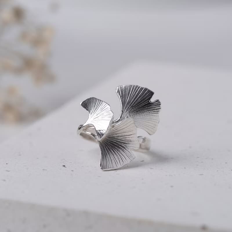。植被之上。NO.05-4 銀杏葉 戒指/開放式/925銀