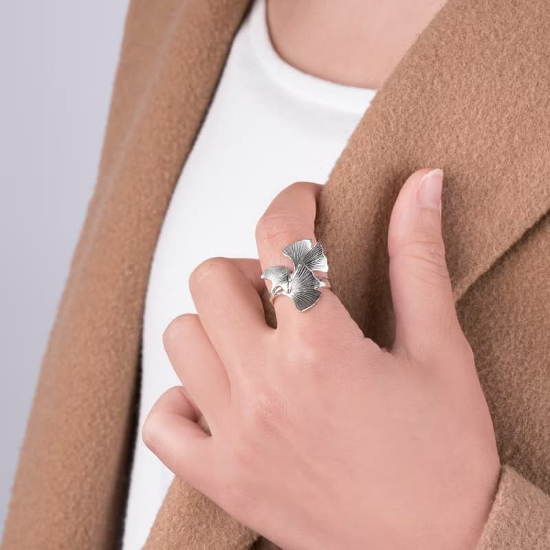 。植被之上。NO.05-4 銀杏葉 戒指/開放式/925銀
