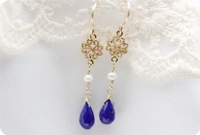 幸運成功運UP ラピスラズリと淡水パールのピアス 12月誕生石