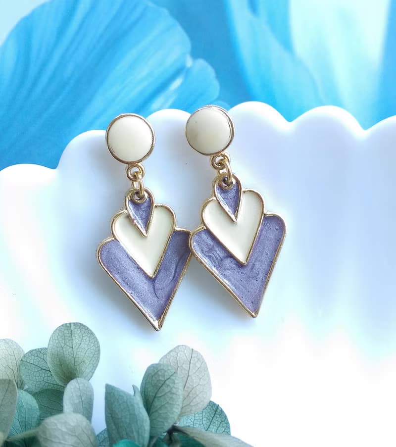 Vintage Jewelry 西洋古董飾品 復古 簡約 淺紫 垂墜 針式耳環
