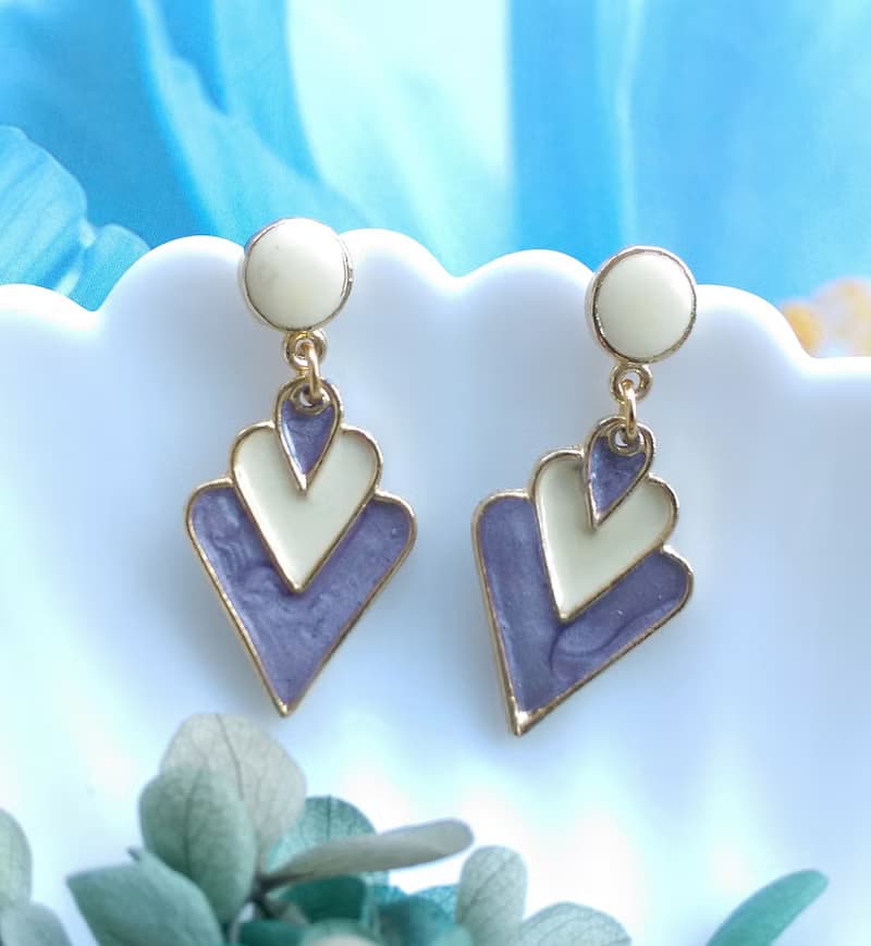 Vintage Jewelry 西洋古董飾品 復古 簡約 淺紫 垂墜 針式耳環