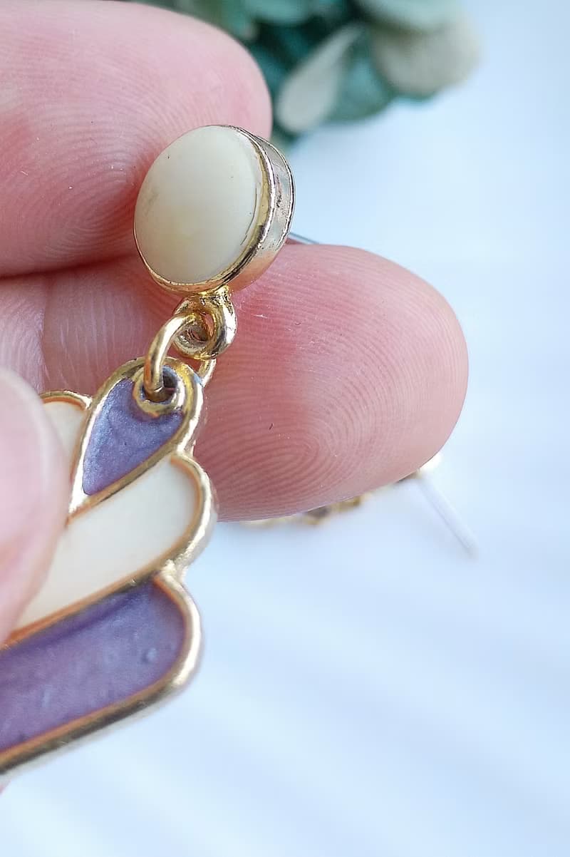 Vintage Jewelry 西洋古董飾品 復古 簡約 淺紫 垂墜 針式耳環