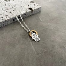 保護 | 法蒂瑪之手 羅馬數字環 | 古銀 黃銅 | 不鏽鋼項鍊