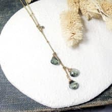 VIIART。小森林。Vintage綠髮晶古著金Y字長項鍊