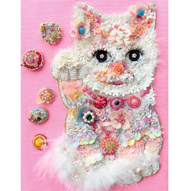 裱框的珠绣艺术　招財貓