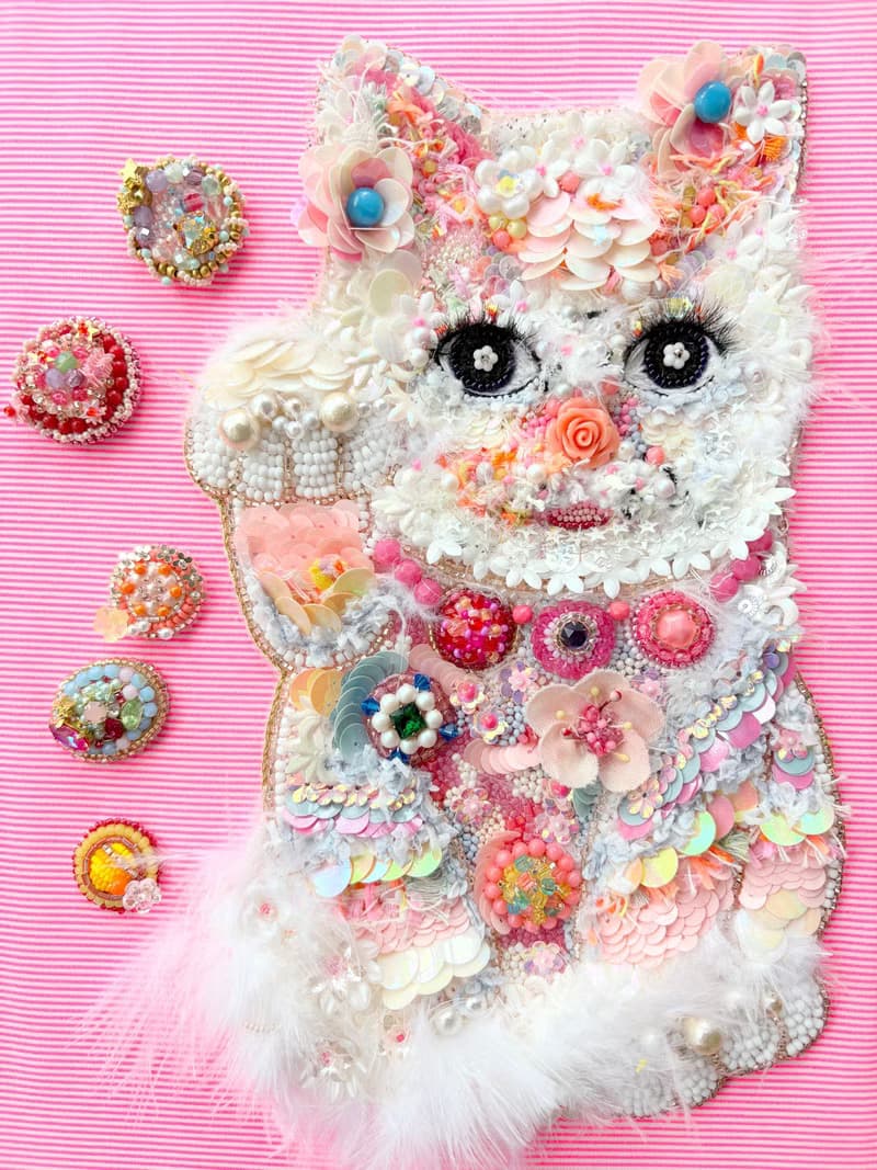 裱框的珠绣艺术　招財貓