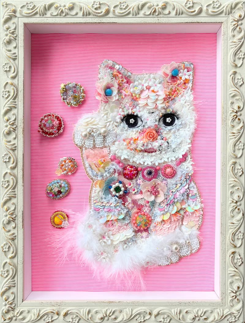 裱框的珠绣艺术　招財貓