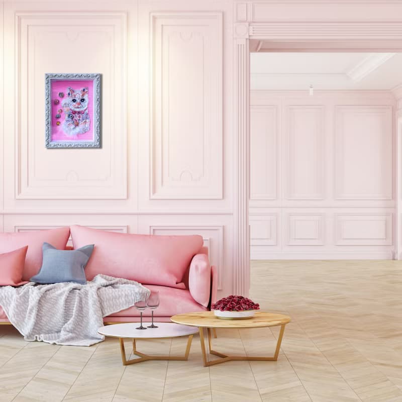 裱框的珠绣艺术　招財貓