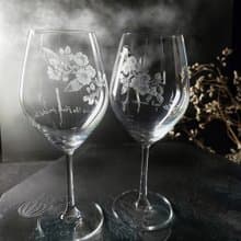 【婚賀櫻花對杯】客定手雕 紅酒對杯 手工雕圖/免費刻字