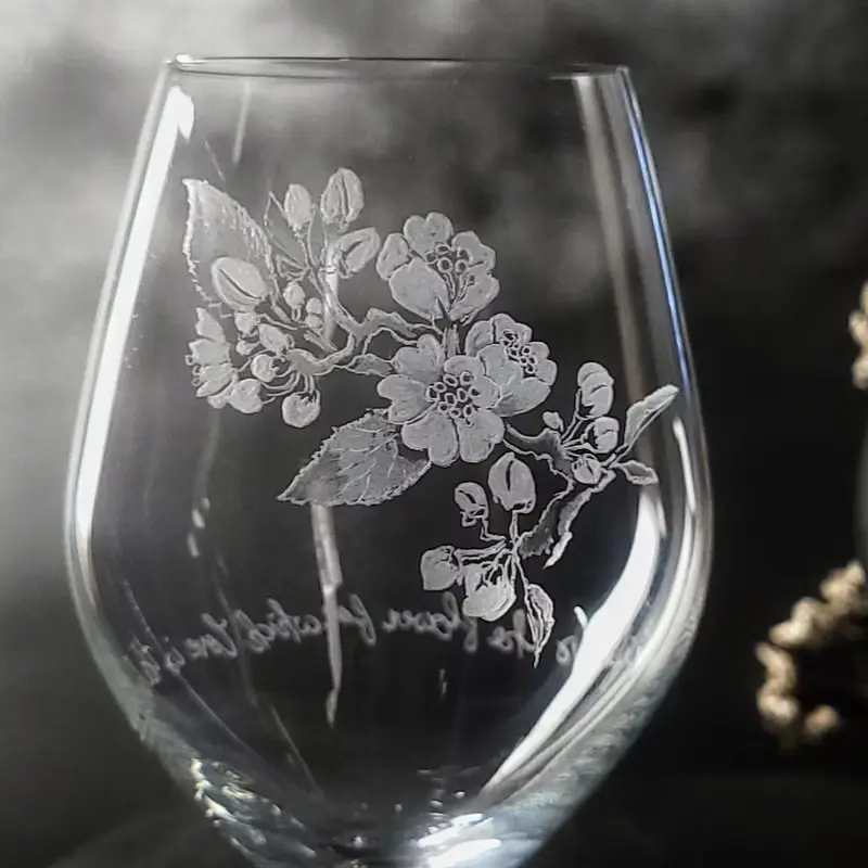 【婚賀櫻花對杯】客定手雕 紅酒對杯 手工雕圖/免費刻字
