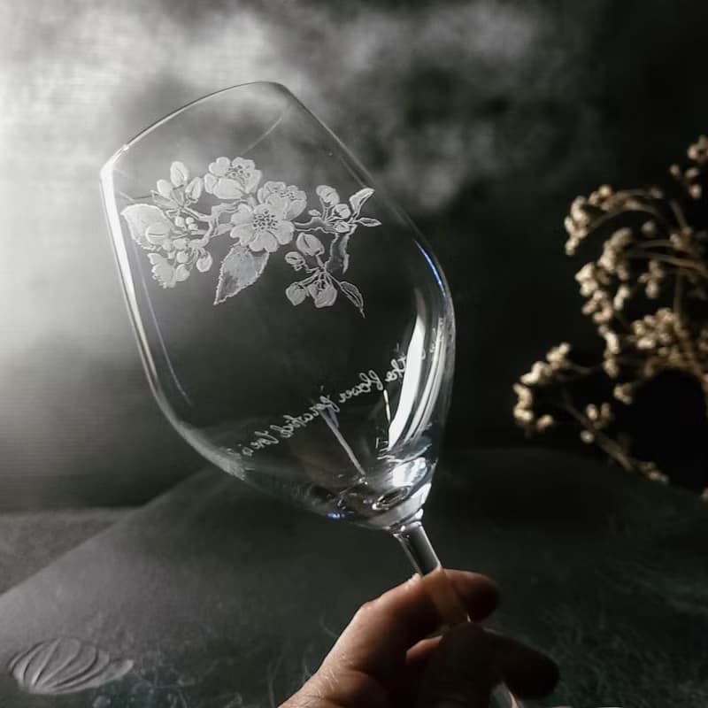 【婚賀櫻花對杯】客定手雕 紅酒對杯 手工雕圖/免費刻字