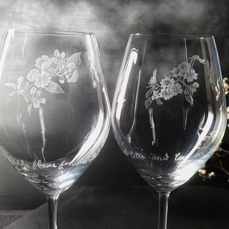 【婚賀櫻花對杯】客定手雕 紅酒對杯 手工雕圖/免費刻字