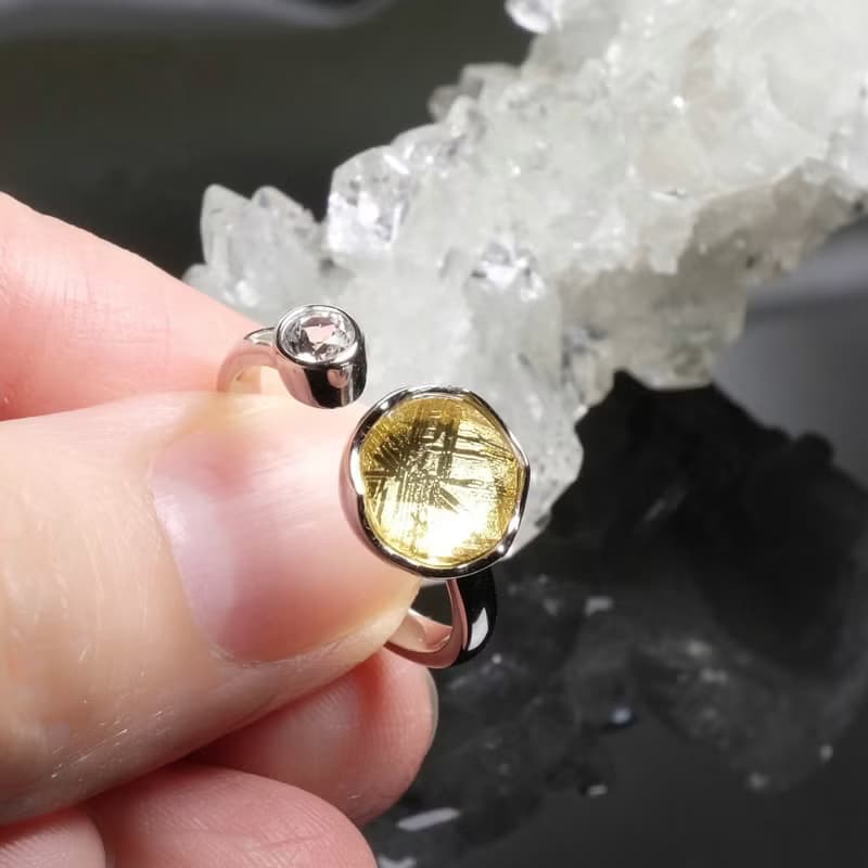 【無限】金色天鐵大衛星純銀水晶戒指 平安開運招財飾品 新年禮物