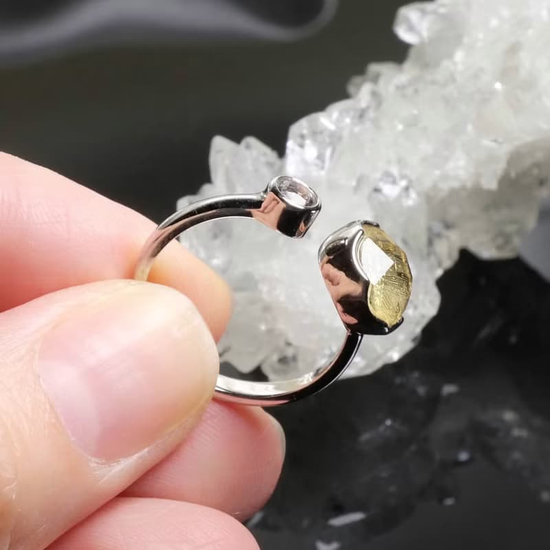 【無限】金色天鐵大衛星純銀水晶戒指 平安開運招財飾品 新年禮物