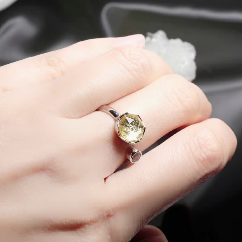 【無限】金色天鐵大衛星純銀水晶戒指 平安開運招財飾品 新年禮物