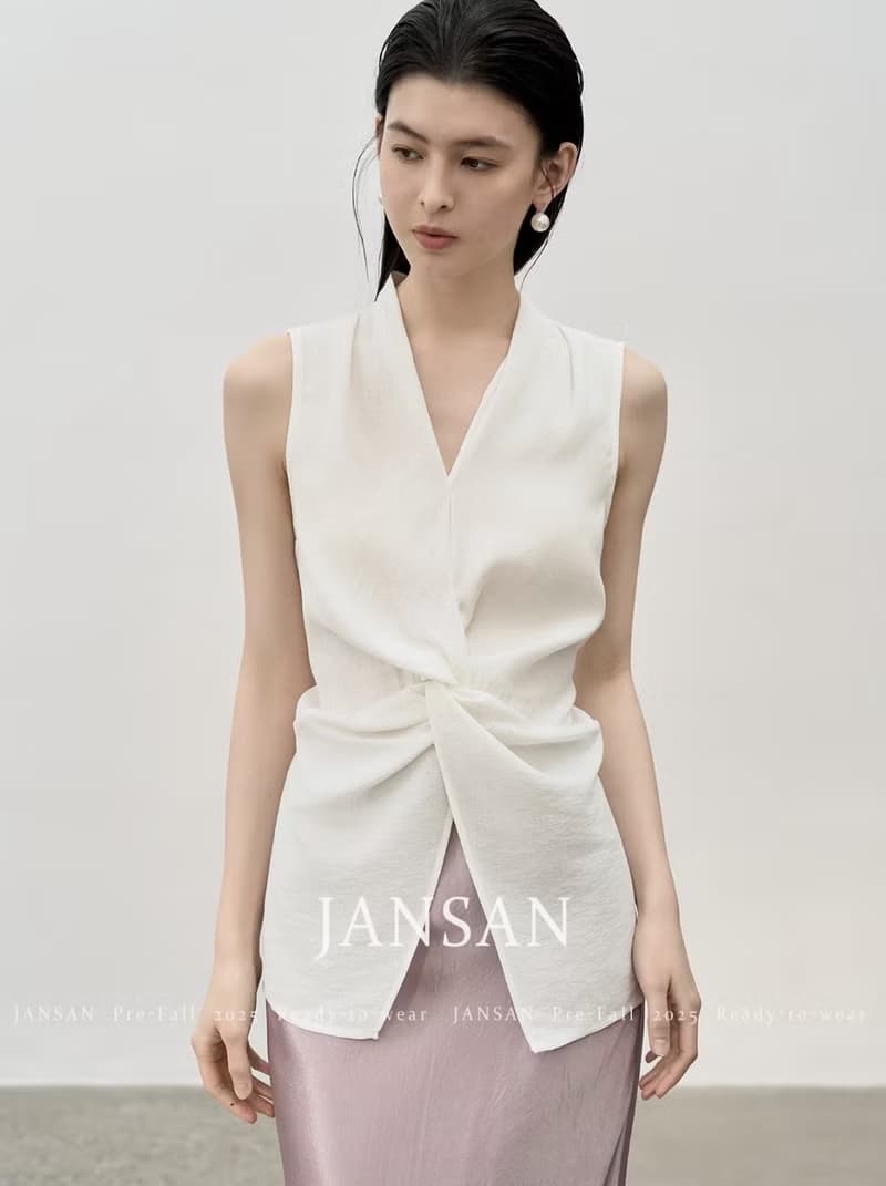 法式極簡 亞麻混紡無袖背心襯衫