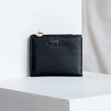 PEONY - SOFT COW LEATHER SHORT WALLET WITH COIN PURSE -BLACK