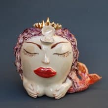 人魚雕塑花瓶 女士頭像花瓶 手工瓷俑