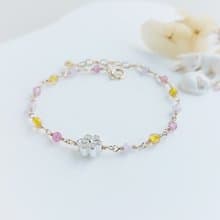 925銀小花 + 紫鋰輝 + 鈦晶 + 粉碧璽 x 14KGF手鍊