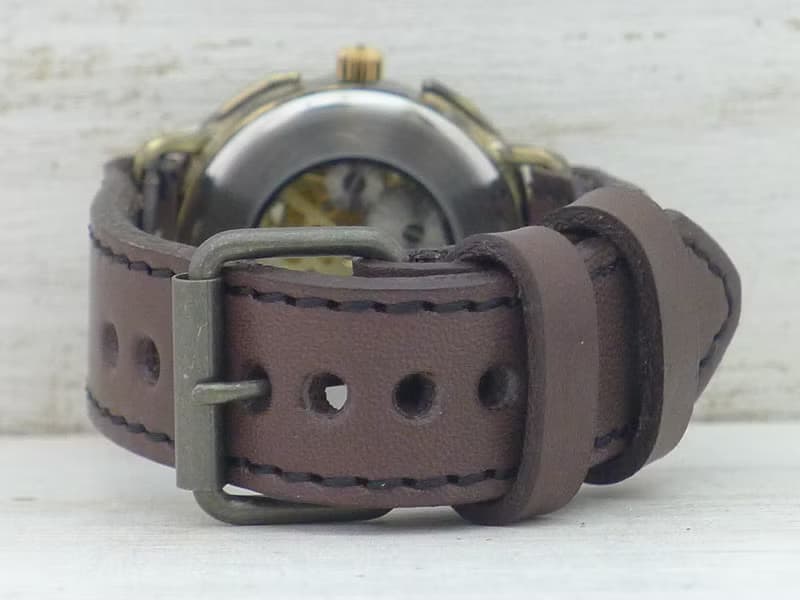 手作り腕時計 BHW059 手巻きBrass36mm アラビア数字 ミシンステッチベルト