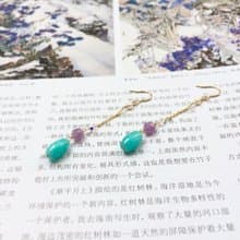 14kgf天河石夢幻紫水晶珍珠耳環 可愛俏皮