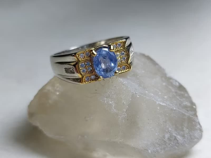 Natural Mens Blue Ceylon Sapphire Ring Sterling Silver 925 Handmade Ring Sirilan