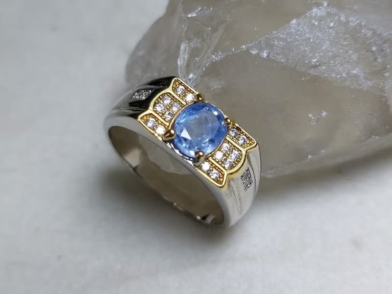 Natural Mens Blue Ceylon Sapphire Ring Sterling Silver 925 Handmade Ring Sirilan
