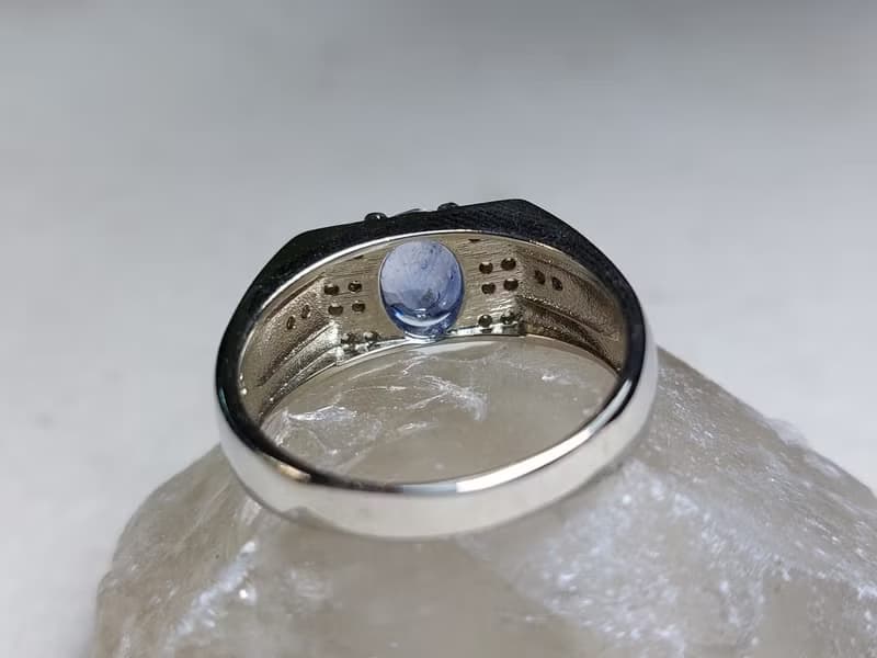 Natural Mens Blue Ceylon Sapphire Ring Sterling Silver 925 Handmade Ring Sirilan