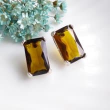Vintage Jewelry 西洋古董飾品 AVON 琥珀色調 簡約方鑽 針式耳環