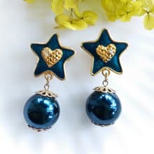 Vintage Jewelry 西洋古董飾品 藍星星 垂墜 夾式耳環