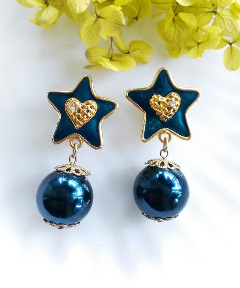 Vintage Jewelry 西洋古董飾品 藍星星 垂墜 夾式耳環
