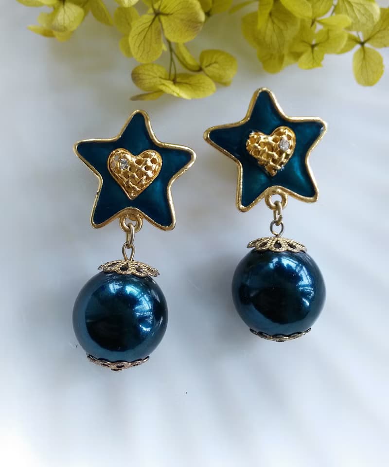 Vintage Jewelry 西洋古董飾品 藍星星 垂墜 夾式耳環