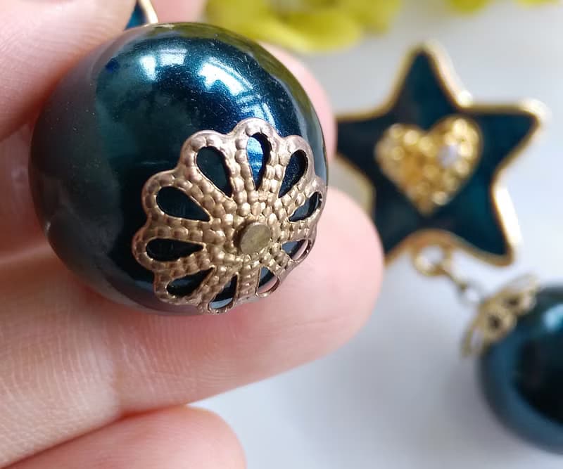 Vintage Jewelry 西洋古董飾品 藍星星 垂墜 夾式耳環