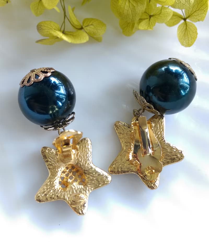 Vintage Jewelry 西洋古董飾品 藍星星 垂墜 夾式耳環