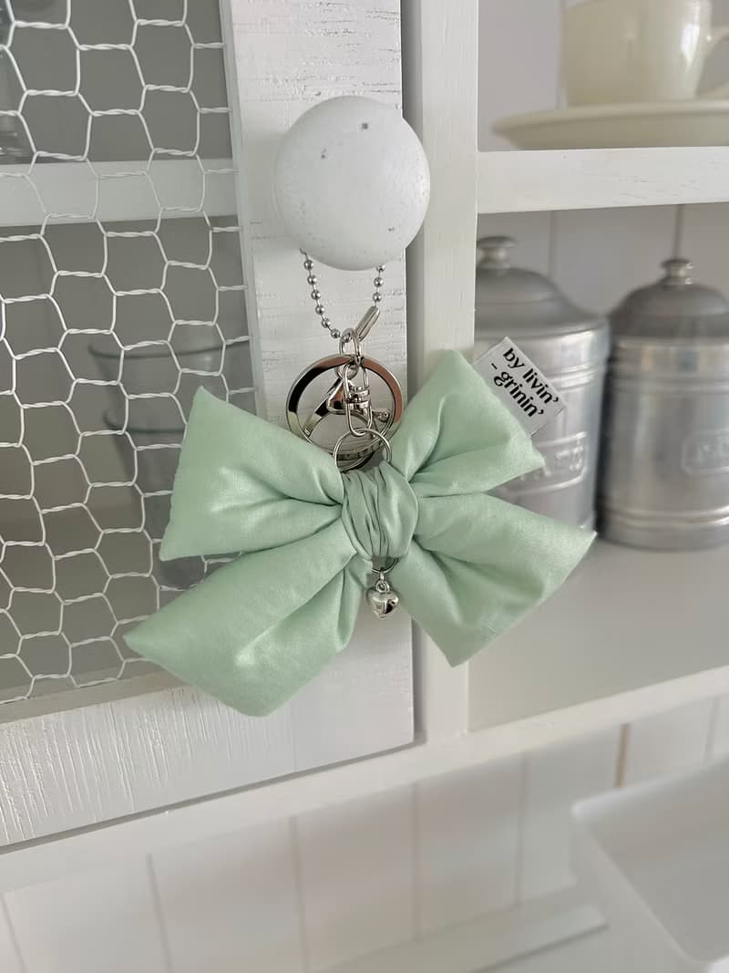 double ribbon keyring_pastel green