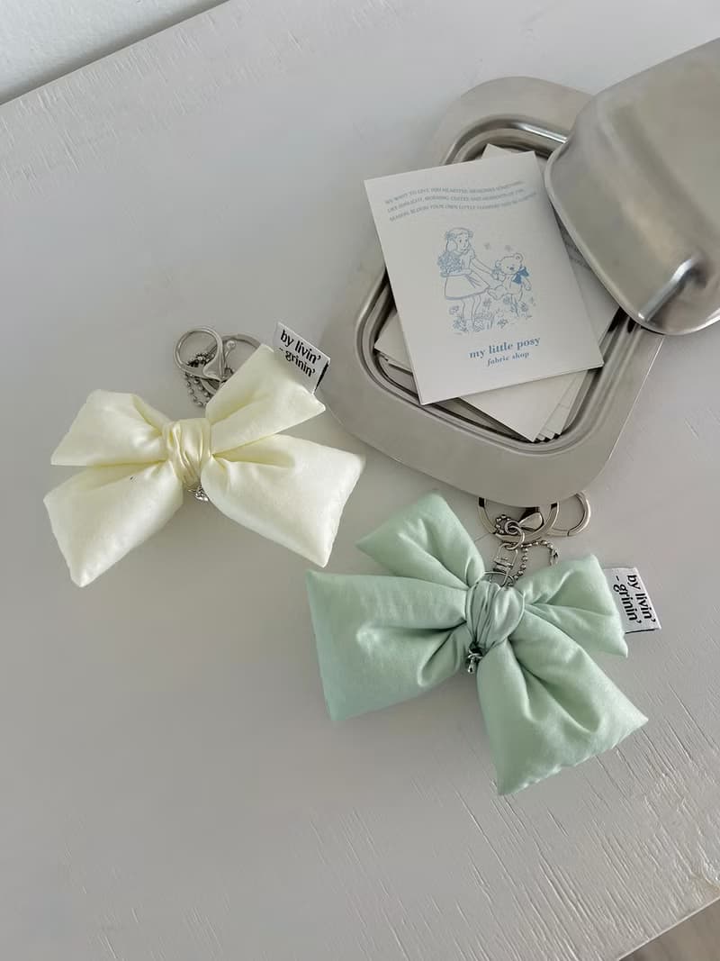 double ribbon keyring_pastel green