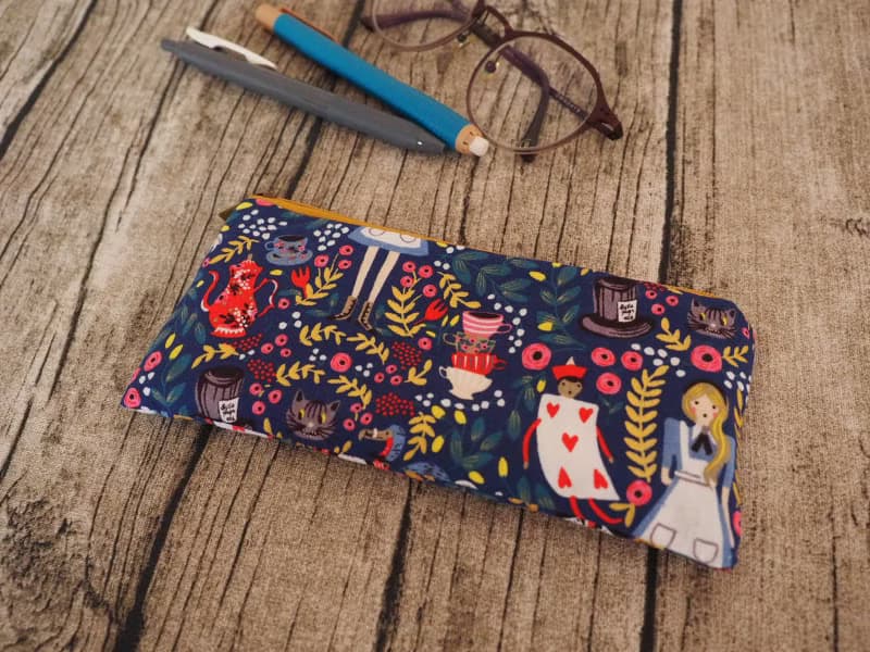 手工製作 海軍藍愛麗絲夢遊仙境 筆袋 眼鏡袋 餐具袋