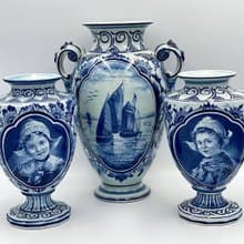 絕對古董藍色花瓶 Delft Bonnie | 三件套手繪花瓶
