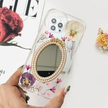 天然粉紫花押花鏡子手機殼 適用於iPhone 16 Samsung S25 Google