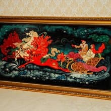 Three horses lacquer Wall Art canvas Framed Russian box Christmas Gift Wrapping